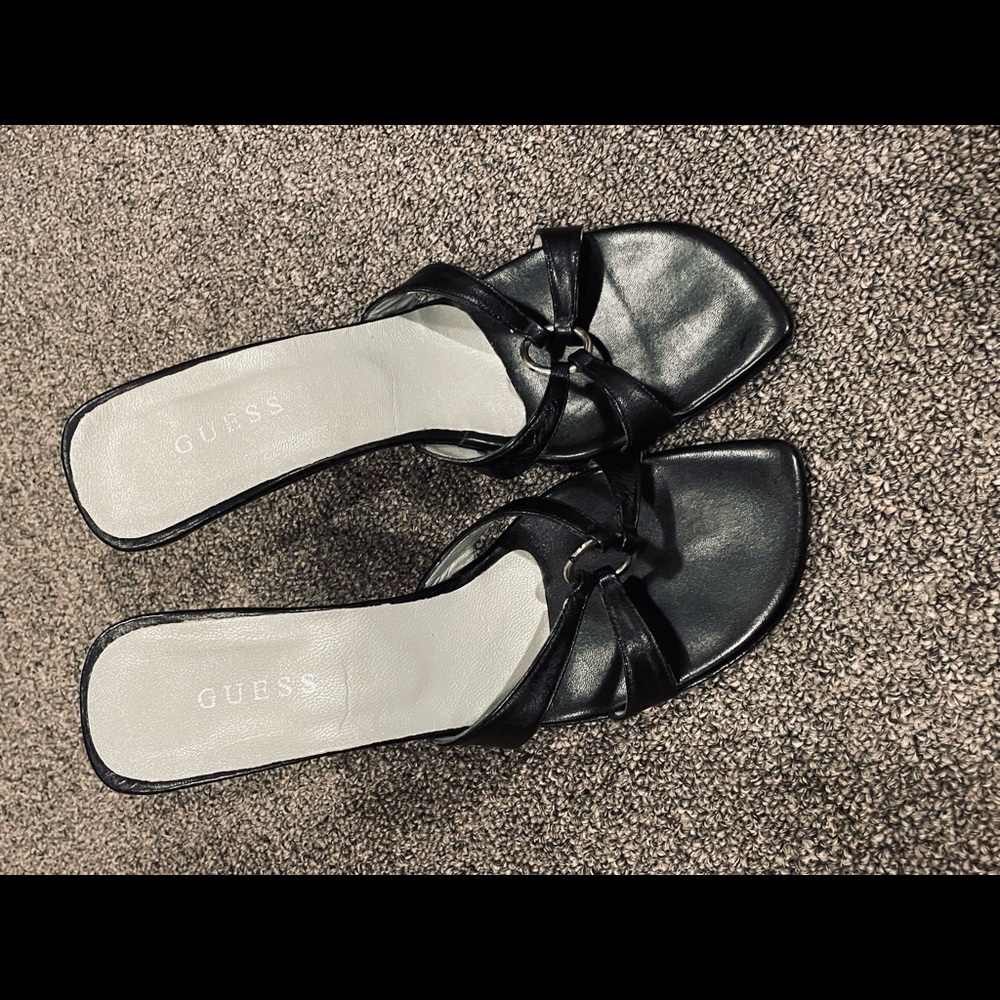 Guess, black open toe heels